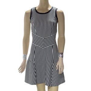 AQUA Women's Dress Black White Stripe Drop Waist Stretch Flounce Bottom Size M